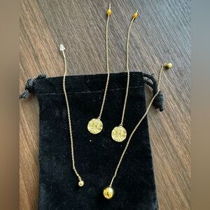 2 pair Gold plated earrings Anita Haie  minimalism “coin” and “ball”